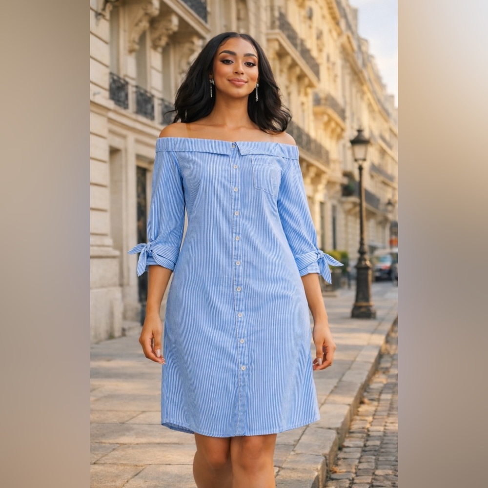 ECI New York Blue and White Striped Dress Size 8